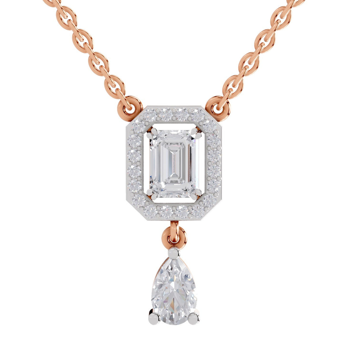 Stunning Emerald-Cut Halo Diamond Necklace