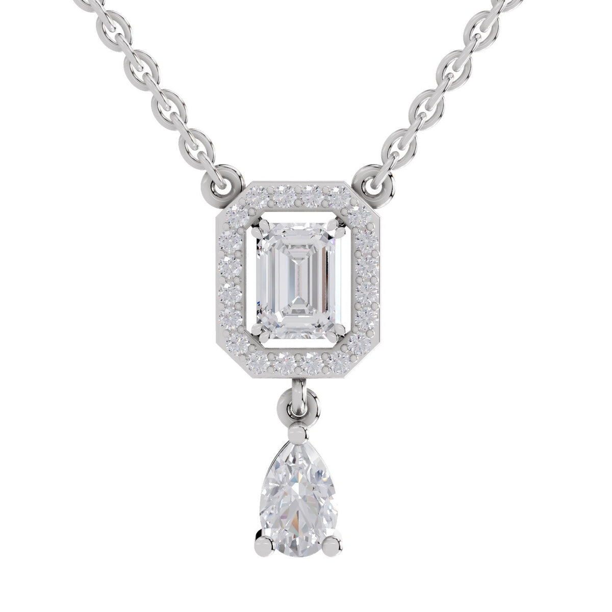 Stunning Emerald-Cut Halo Diamond Necklace