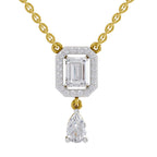 1.32 Carat Emerald Shape Halo Drop Diamond Necklace 14K