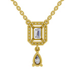 1.32 Carat Emerald Shape Halo Drop Diamond Necklace 14K