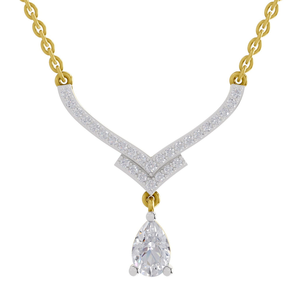 0.99 Carat Pear V-Shape Diamond Necklace with Drop 14K