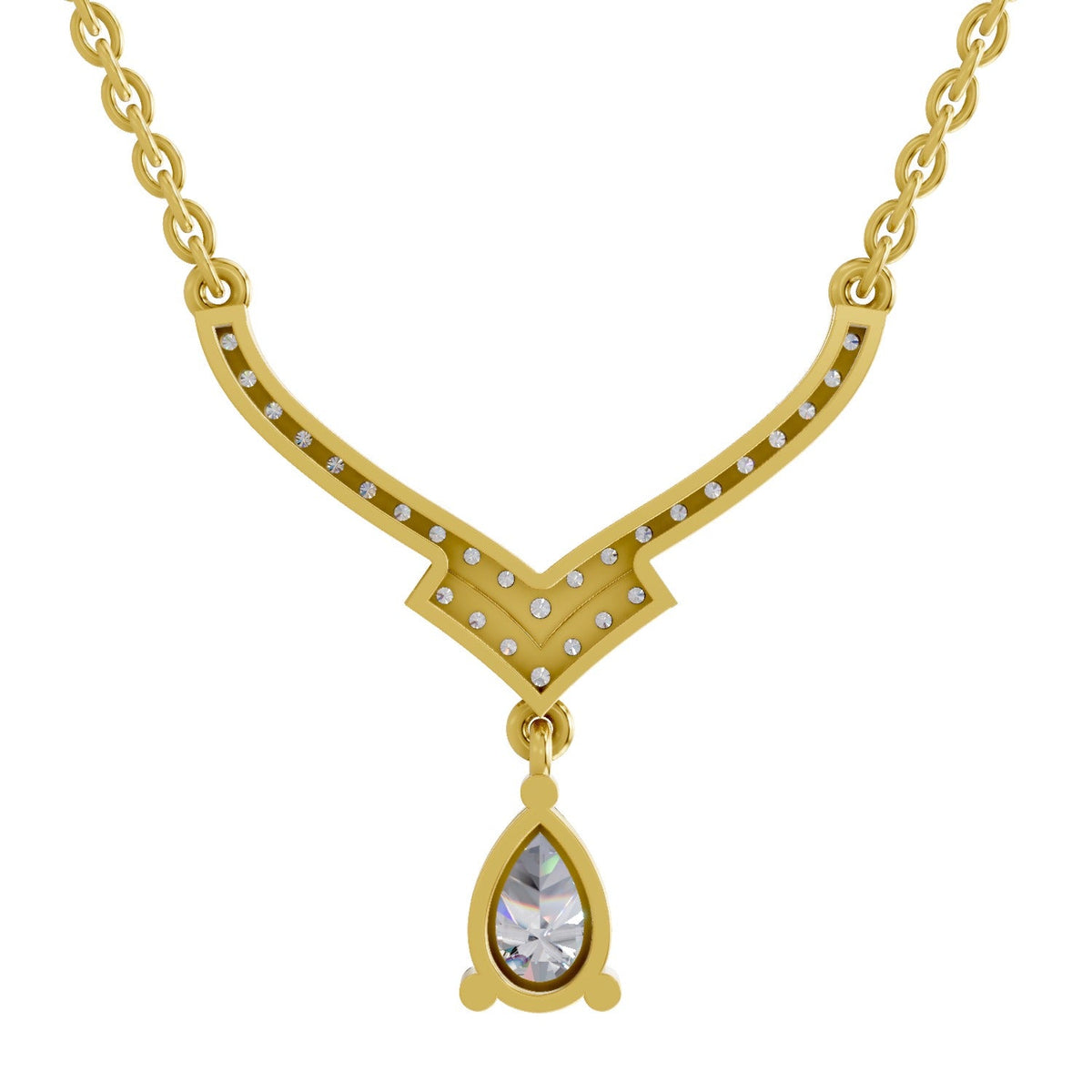 0.99 Carat Pear V-Shape Diamond Necklace with Drop 14K