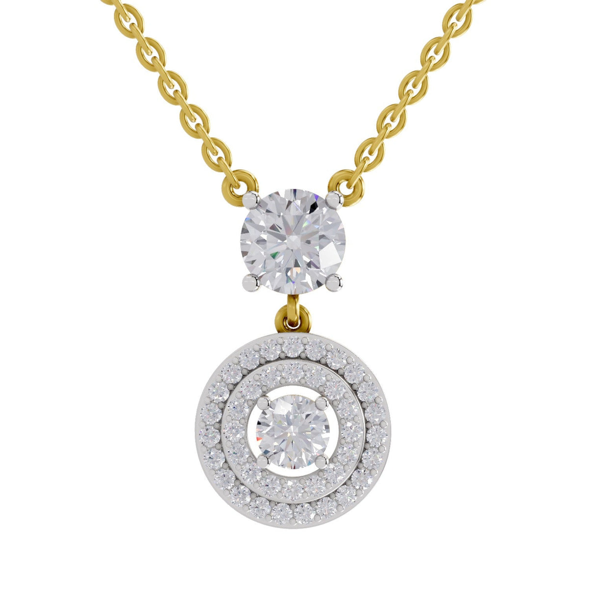 1.71 Carat Halo Diamond Drop Necklace 14K