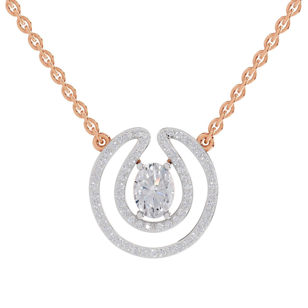 Graceful Oval Halo Diamond Necklace
