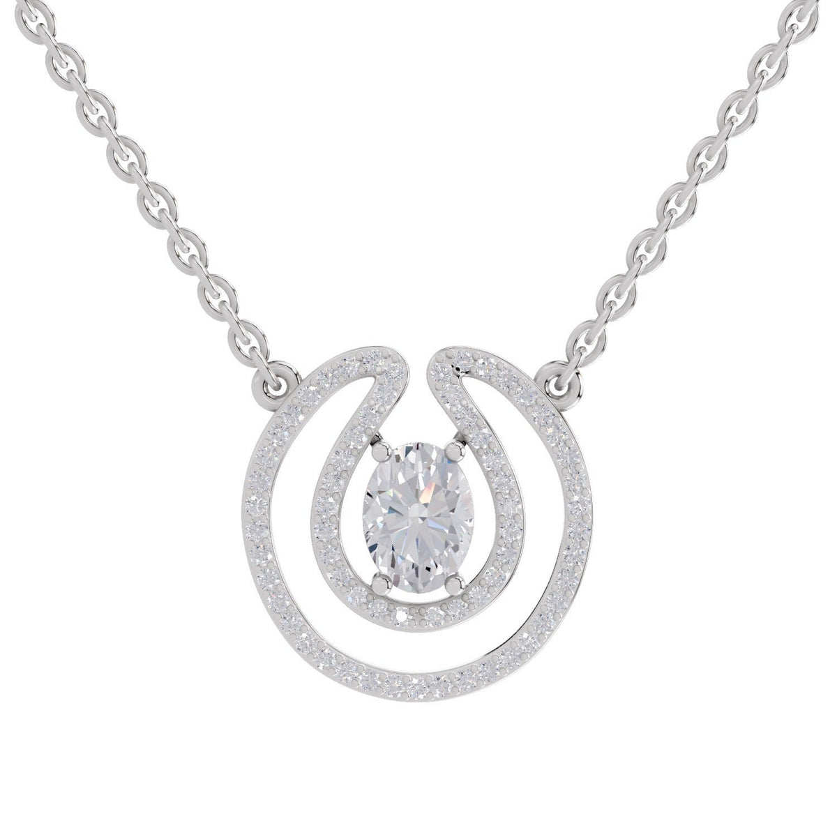 Graceful Oval Halo Diamond Necklace