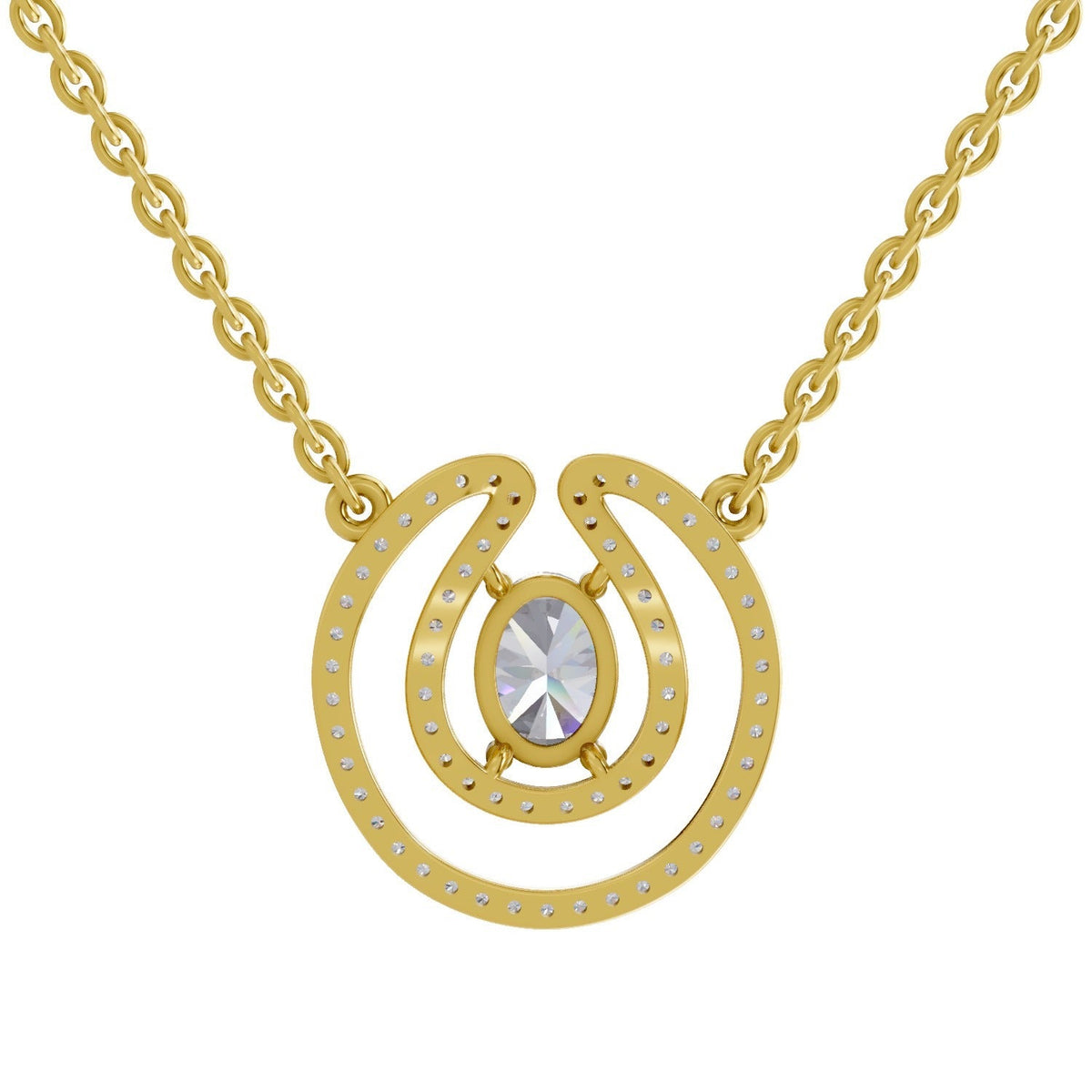 1.03 Carat Oval Halo Diamond Necklace 14K