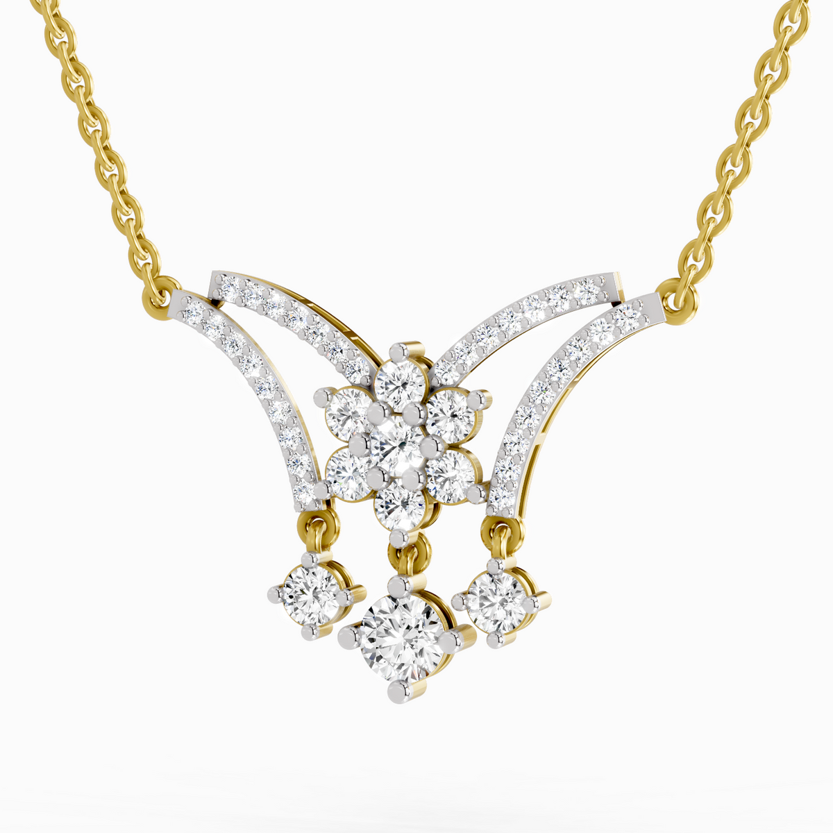 1.35 Carat Round Butterfly Pendant Necklace 14K