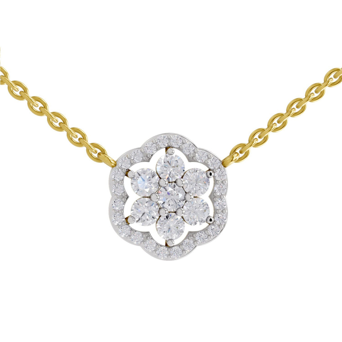 0.98 Carat Round Floral Necklace 14K - Rose Gold