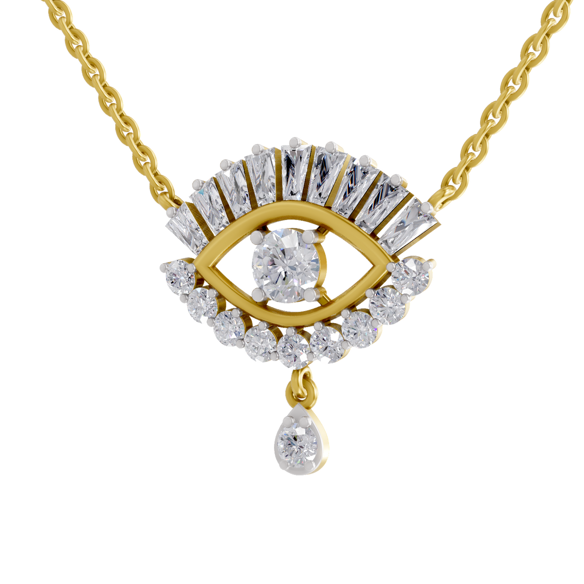 2.08 Carat Diamond Evil Eye Pendant Necklace 14K
