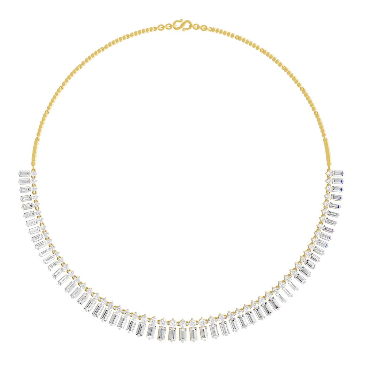 15.47 Carat 14K Gold Regal Baguette Bloom Necklace