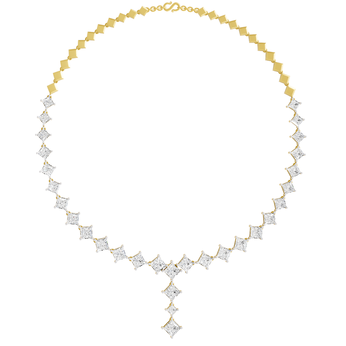 Lab Grown Diamond 28.92 Carat Princess-Cut Diamond Linear Necklace 14KY