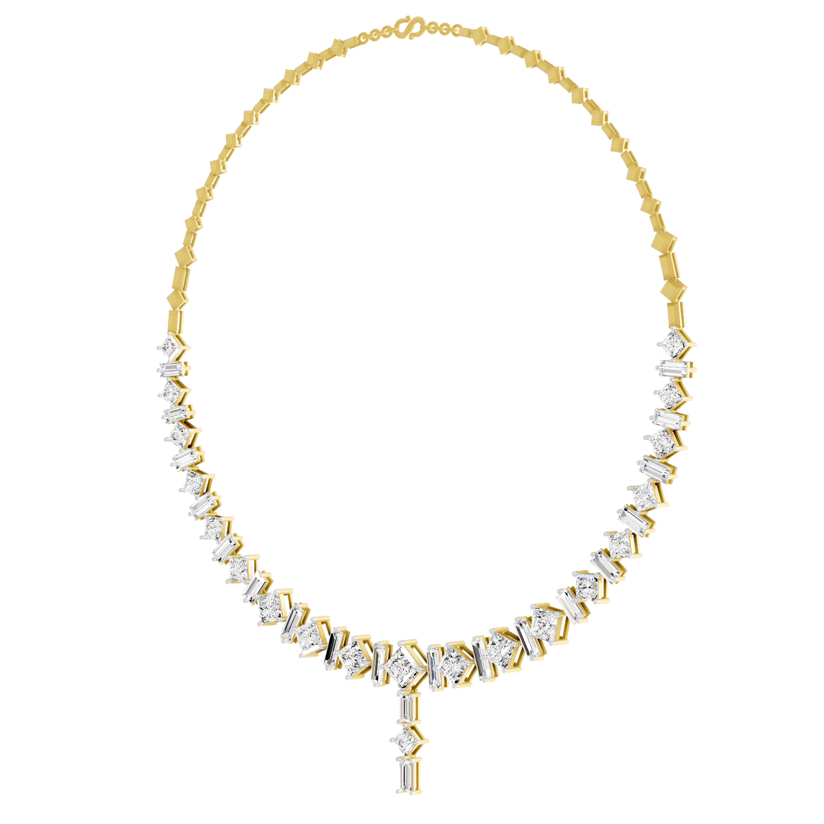 Lab Grown Diamond 28.31 Carat Princess-Cut Diamond Linear Necklace 14KY