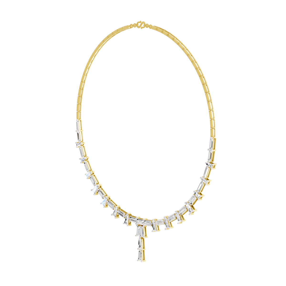15.6 Carat 14K Gold Emerald Rhythm Line Drop Necklace