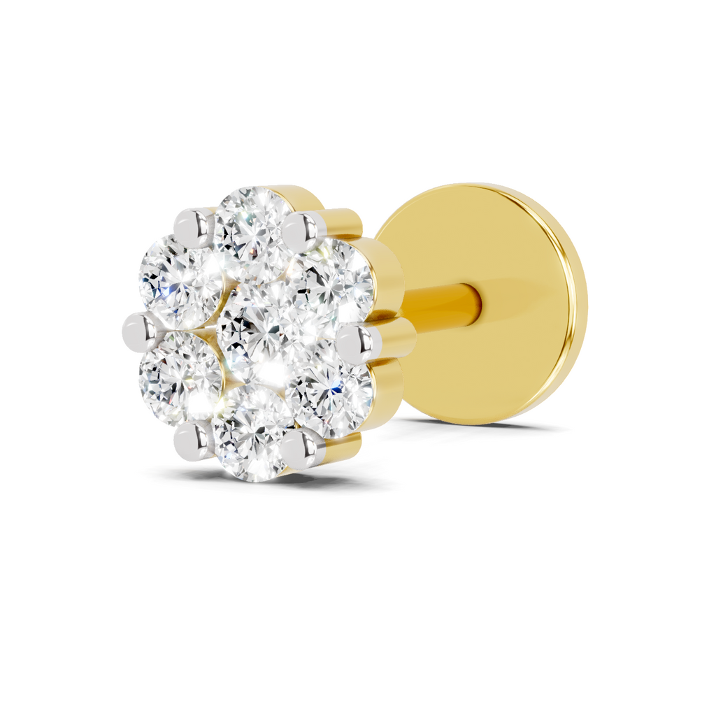 0.09 Carat Floral Nose Pin 14K Screw