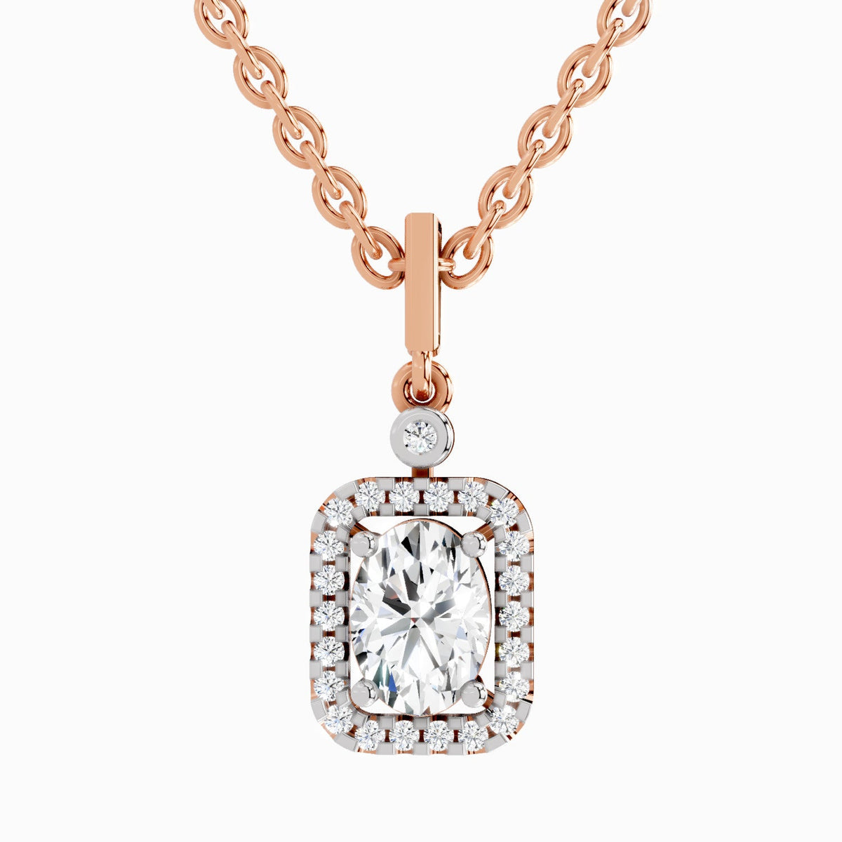 Glistening Oval Halo Diamond Pendant