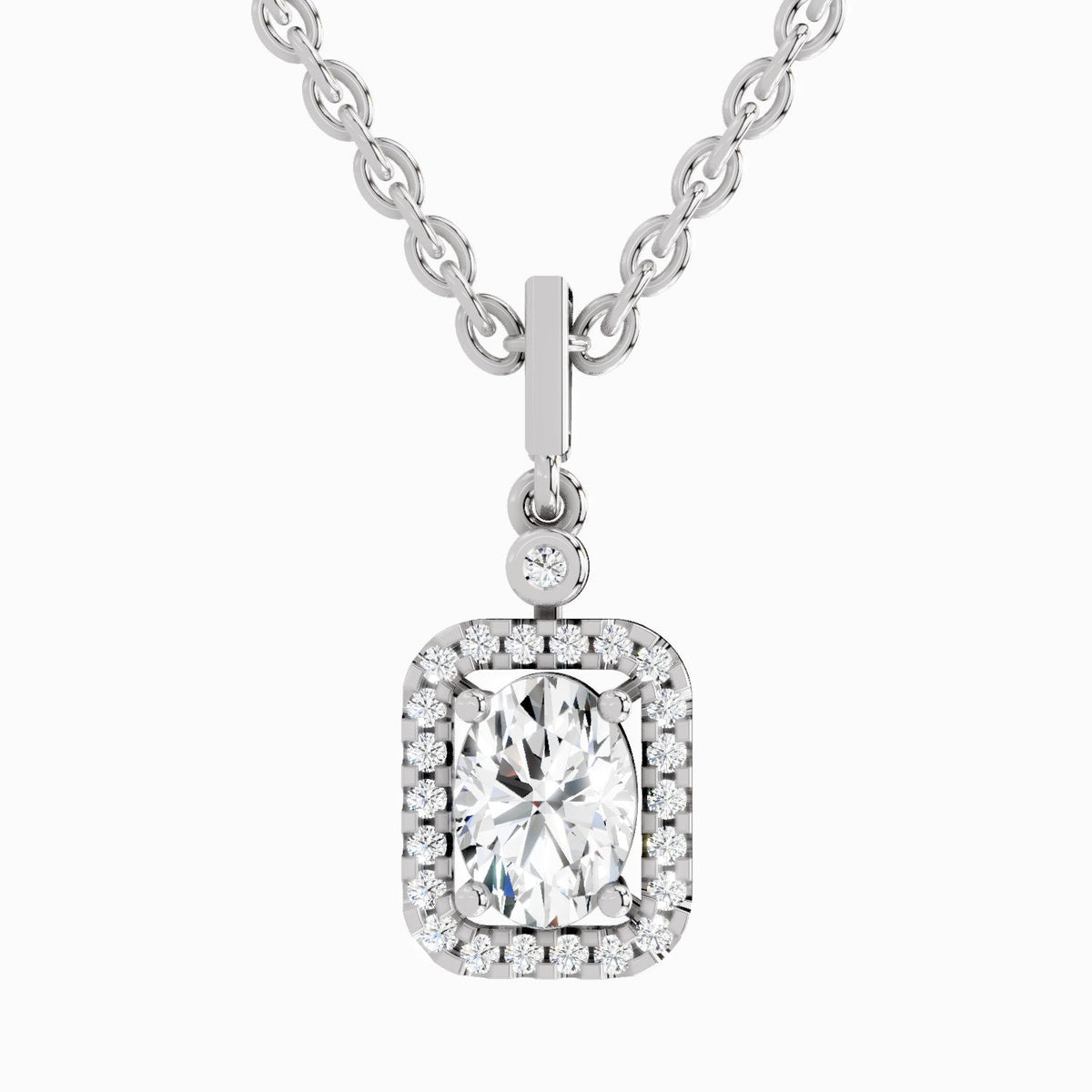 Glistening Oval Halo Diamond Pendant