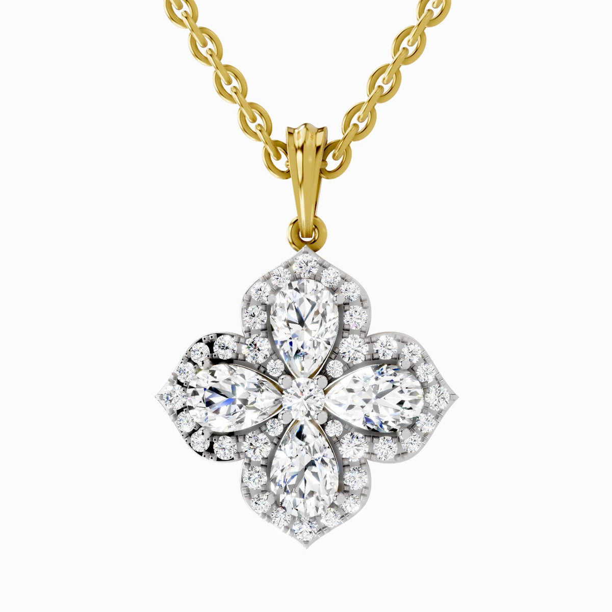 1.45 Carat Flower Shape Pendant 14K Gold