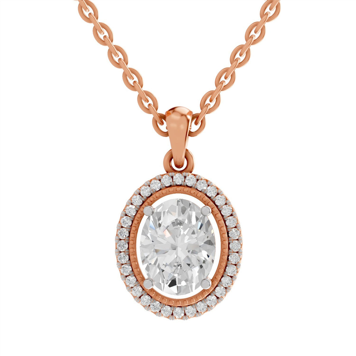 Dazzling Oval Halo Diamond Pendant