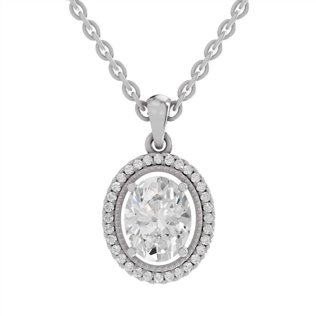 Dazzling Oval Halo Diamond Pendant