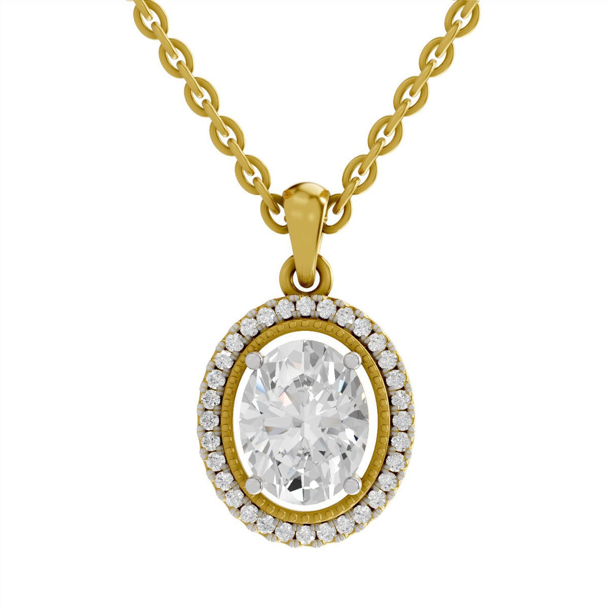2.39 Carat Oval Halo Pendant 14K