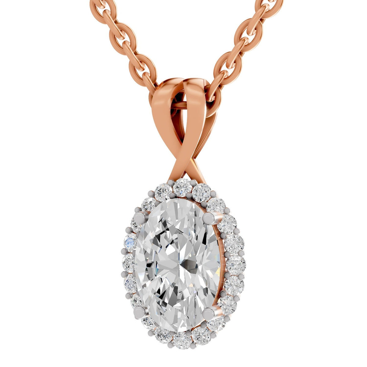 Pristine Oval Halo Diamond Pendant