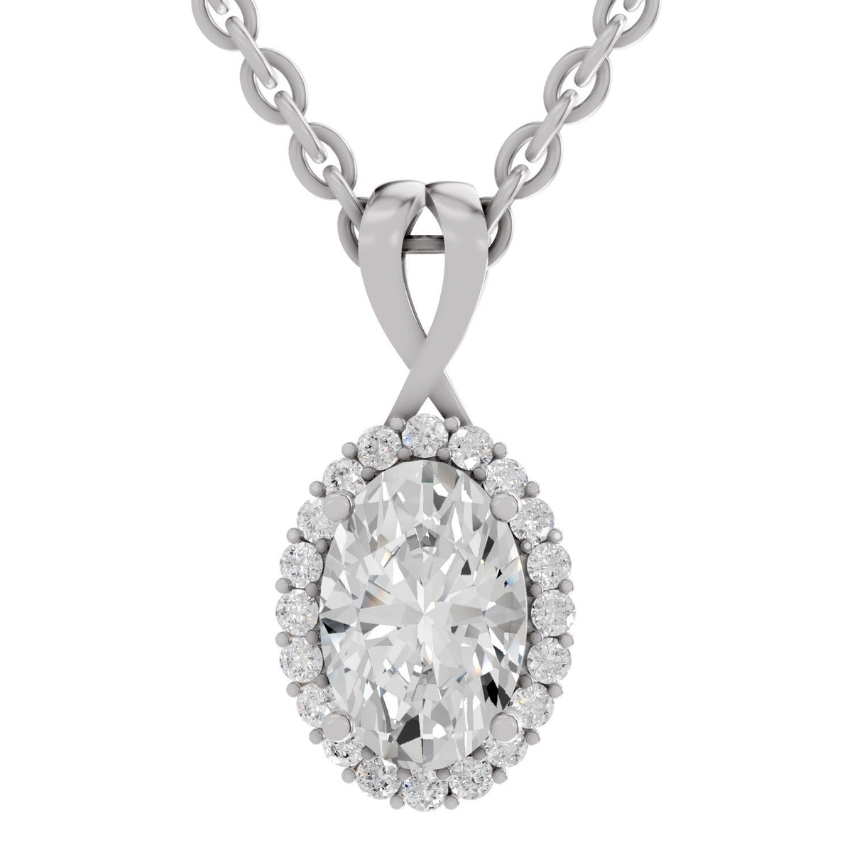 Pristine Oval Halo Diamond Pendant