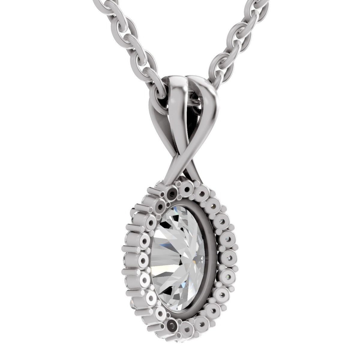Pristine Oval Halo Diamond Pendant