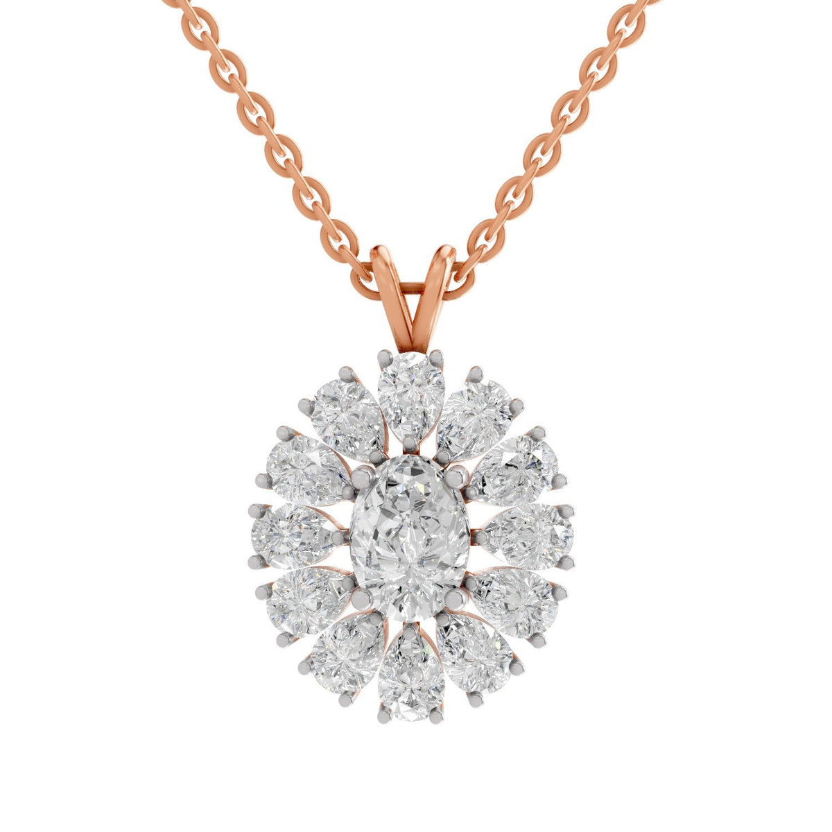 Luminous Oval Floral Diamond Pendant