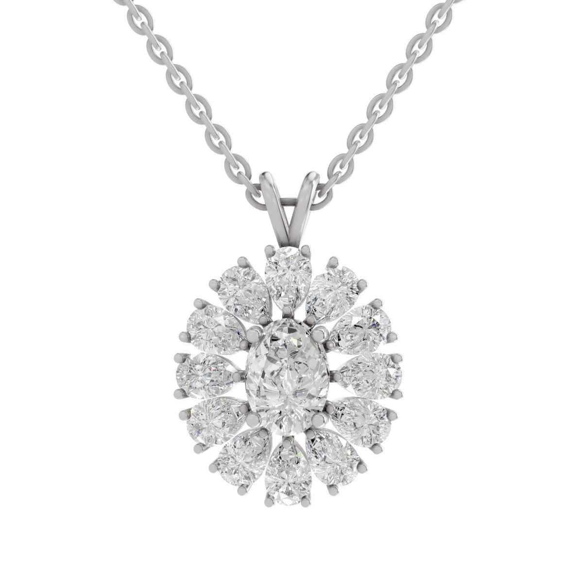 Luminous Oval Floral Diamond Pendant