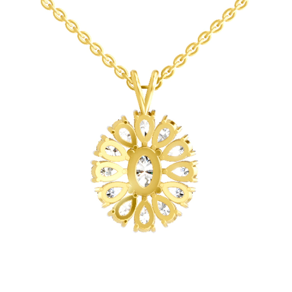3.04 Carat Oval & Pear Shape Floral Cluster Diamond Pendant 14K - Rose Gold