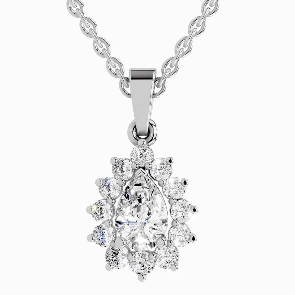 Iconic Pear Halo Diamond Pendant