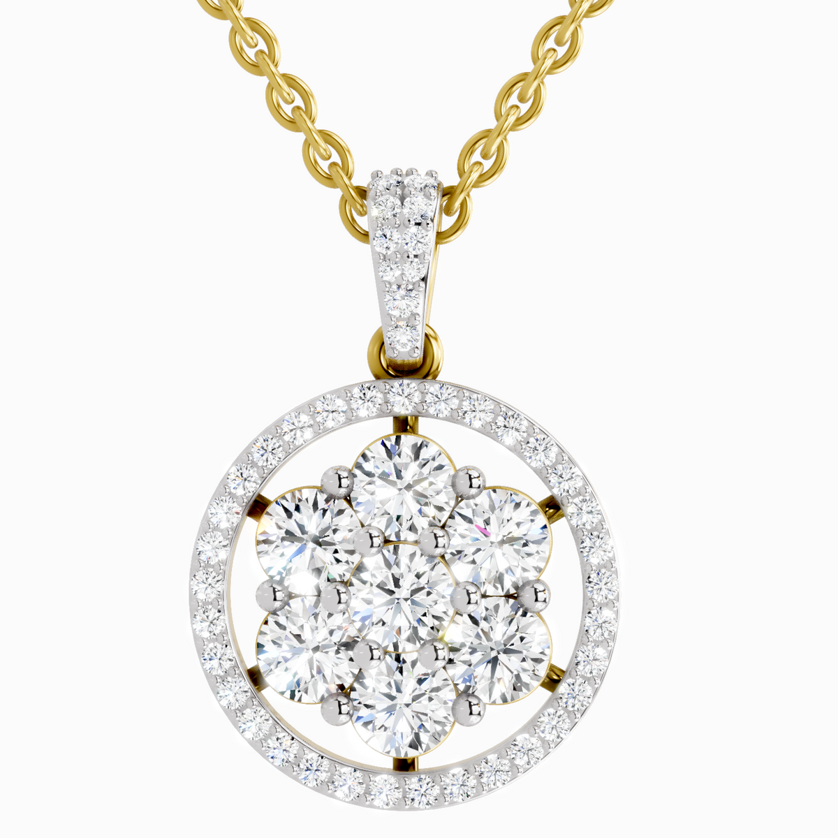 2.13 Carat Round Cluster Halo Pendant 14K