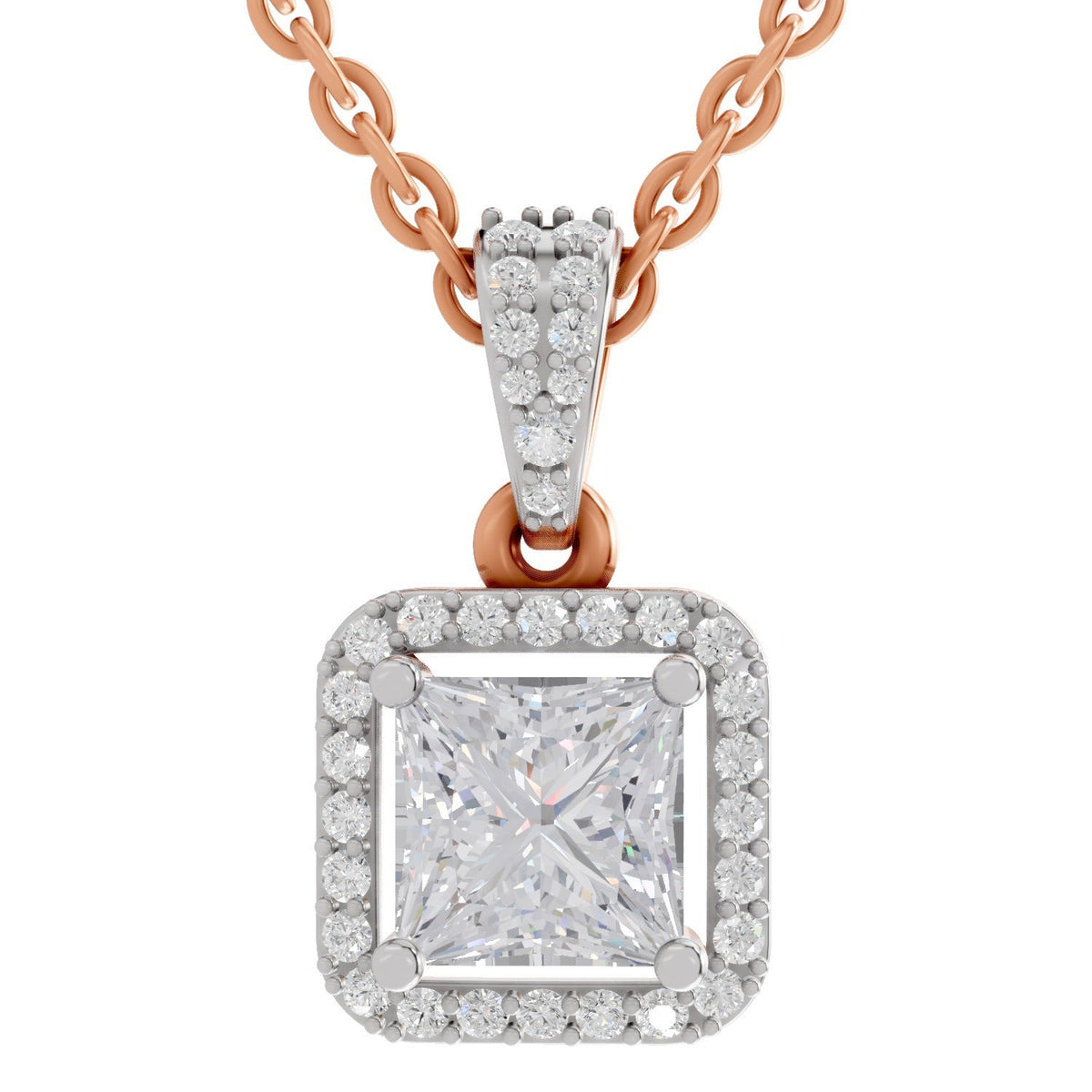 Dreamy Princess-Cut Halo Diamond Pendant
