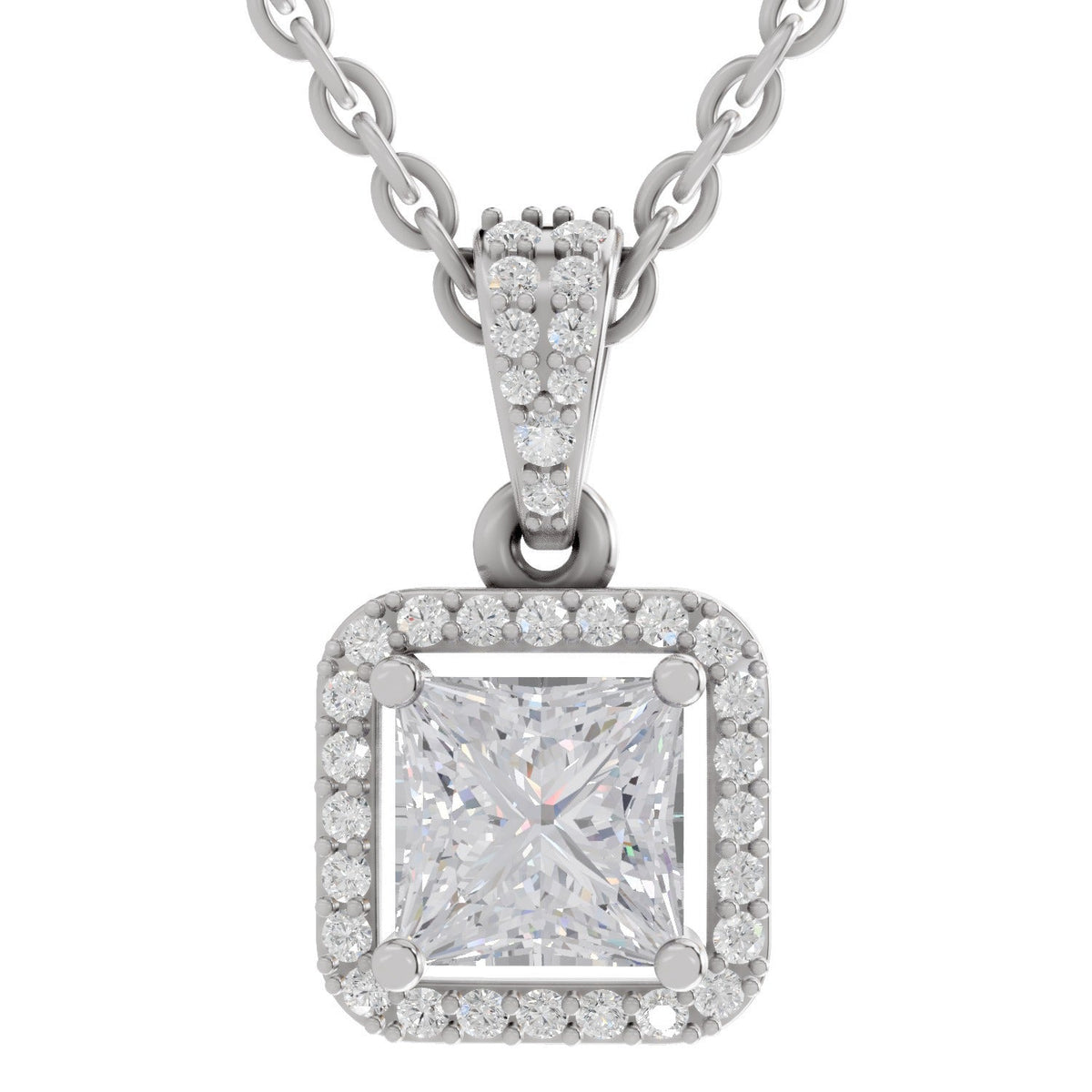 Dreamy Princess-Cut Halo Diamond Pendant