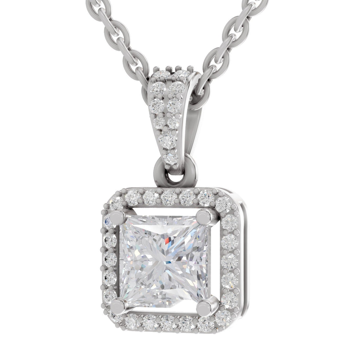 Dreamy Princess-Cut Halo Diamond Pendant