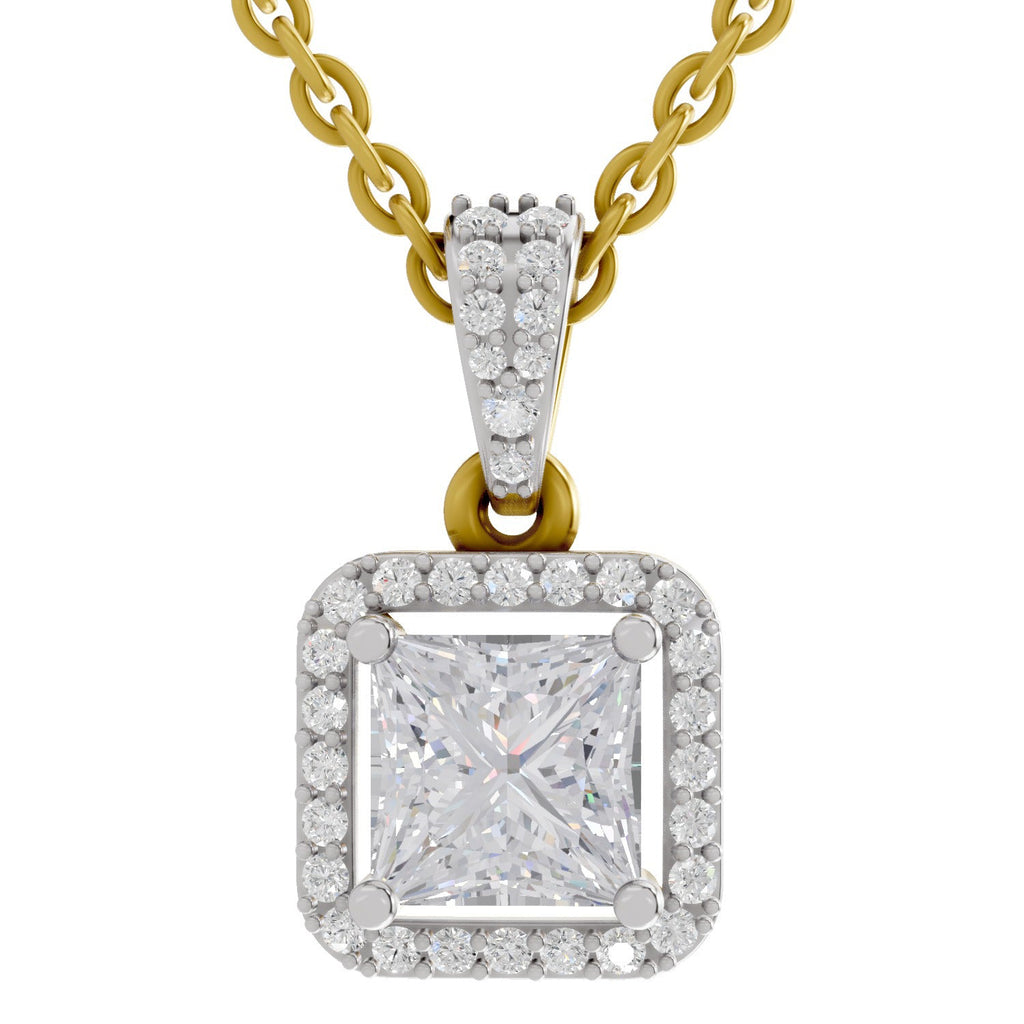 1.27 Carat Princess Shape Halo Diamond Pendant 14K - Rose Gold