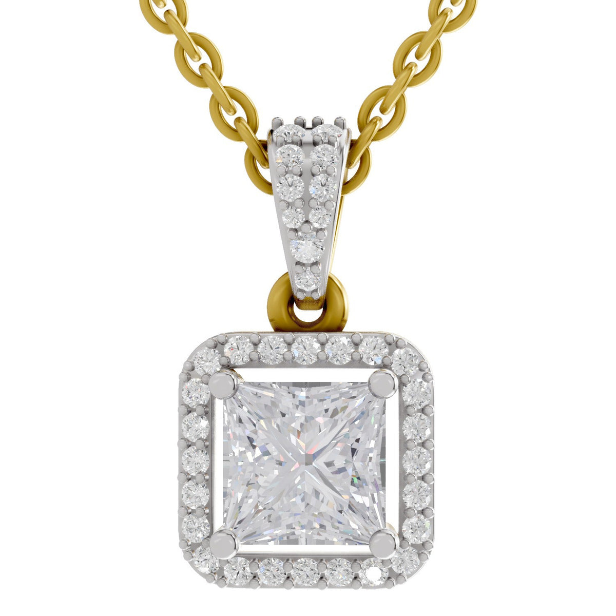 1.27 Carat Princess Shape Halo Diamond Pendant 14K - Rose Gold