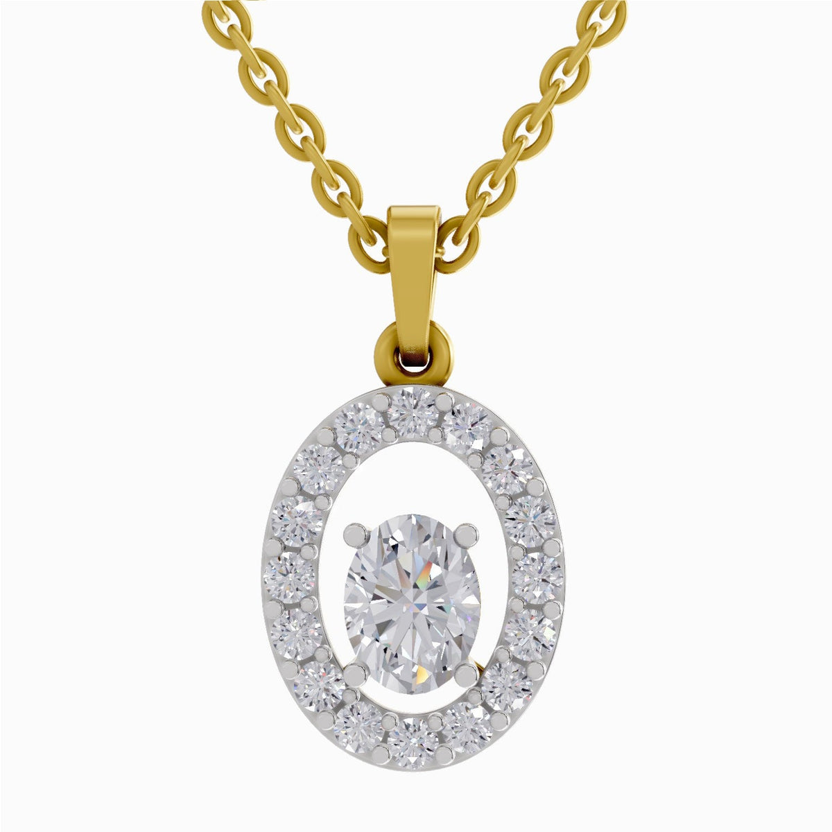 1.38 Carat Oval Shape Halo Diamond Pendant 14K - Rose Gold