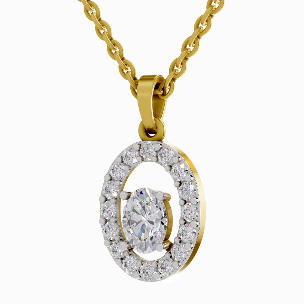 1.38 Carat Oval Shape Halo Diamond Pendant 14K - Rose Gold