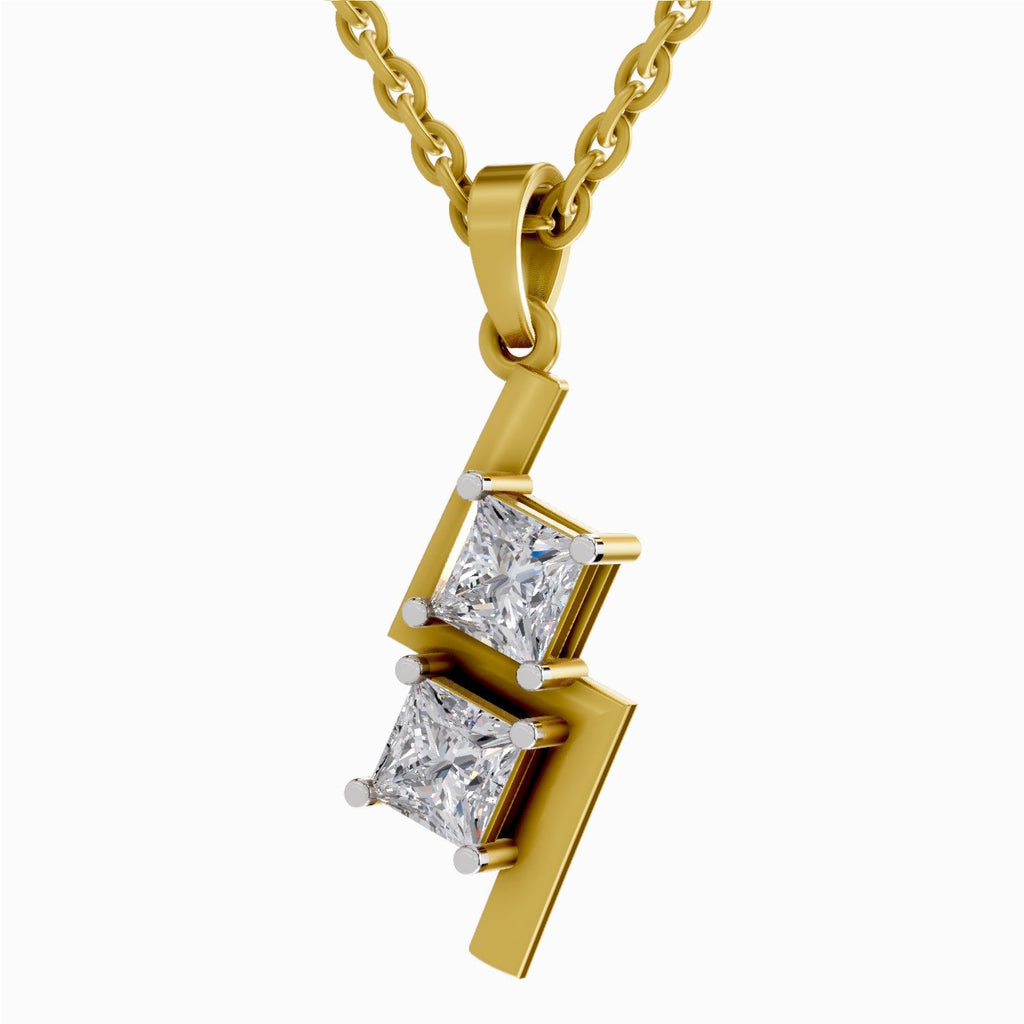 Solitaire Diamond Pendant 1 Carat Princess Shape Zigzag Diamond Pendant 14K - Rose Gold