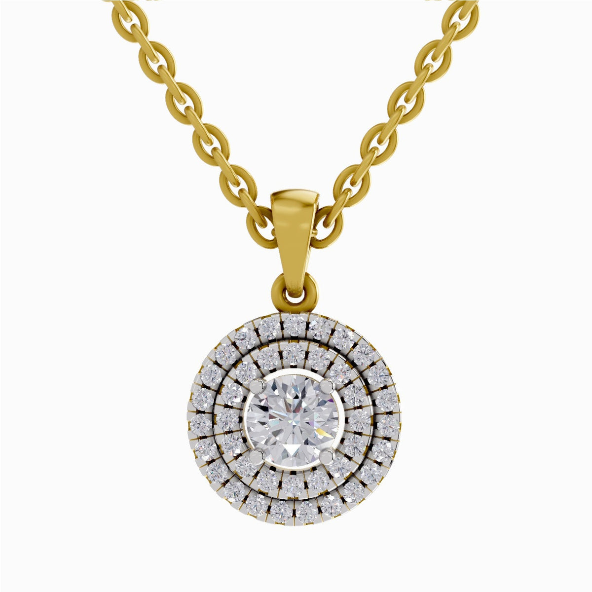 0.70 Carat Double Halo Diamond Pendant 14K - Rose Gold