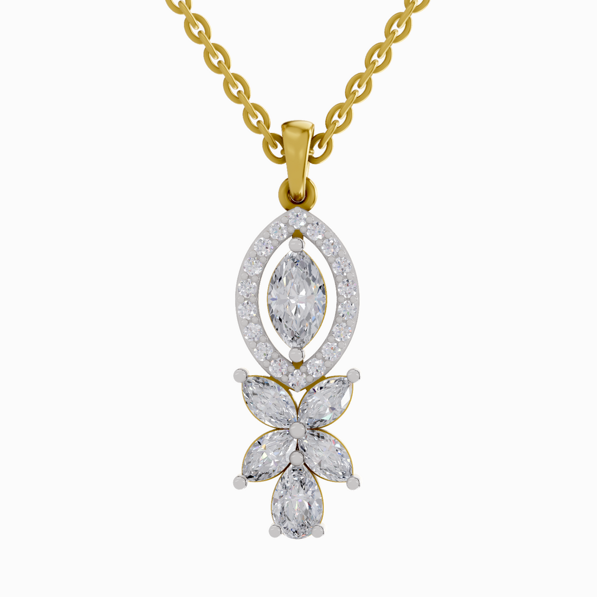1.39 Carat Marquise and Floral Diamond Pendant Necklace 14K