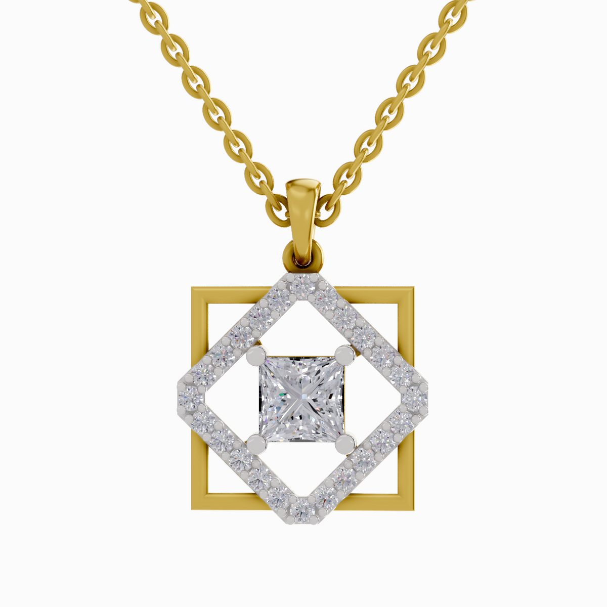 1.63 Carat Princess Cut Diamond Pendant Necklace 14K