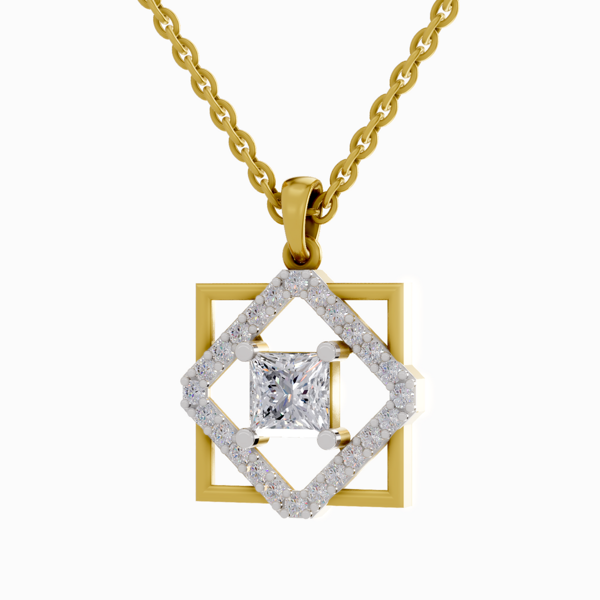 1.63 Carat Princess Cut Diamond Pendant Necklace 14K