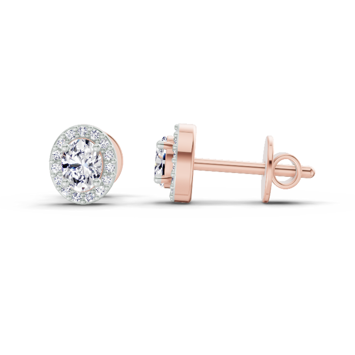 Radiant Oval Halo Diamond Stud Earrings