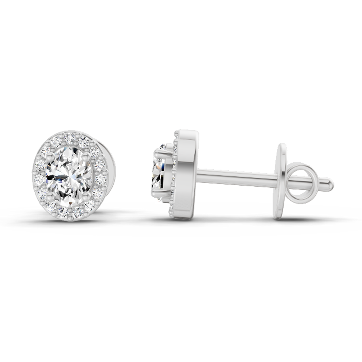 Radiant Oval Halo Diamond Stud Earrings