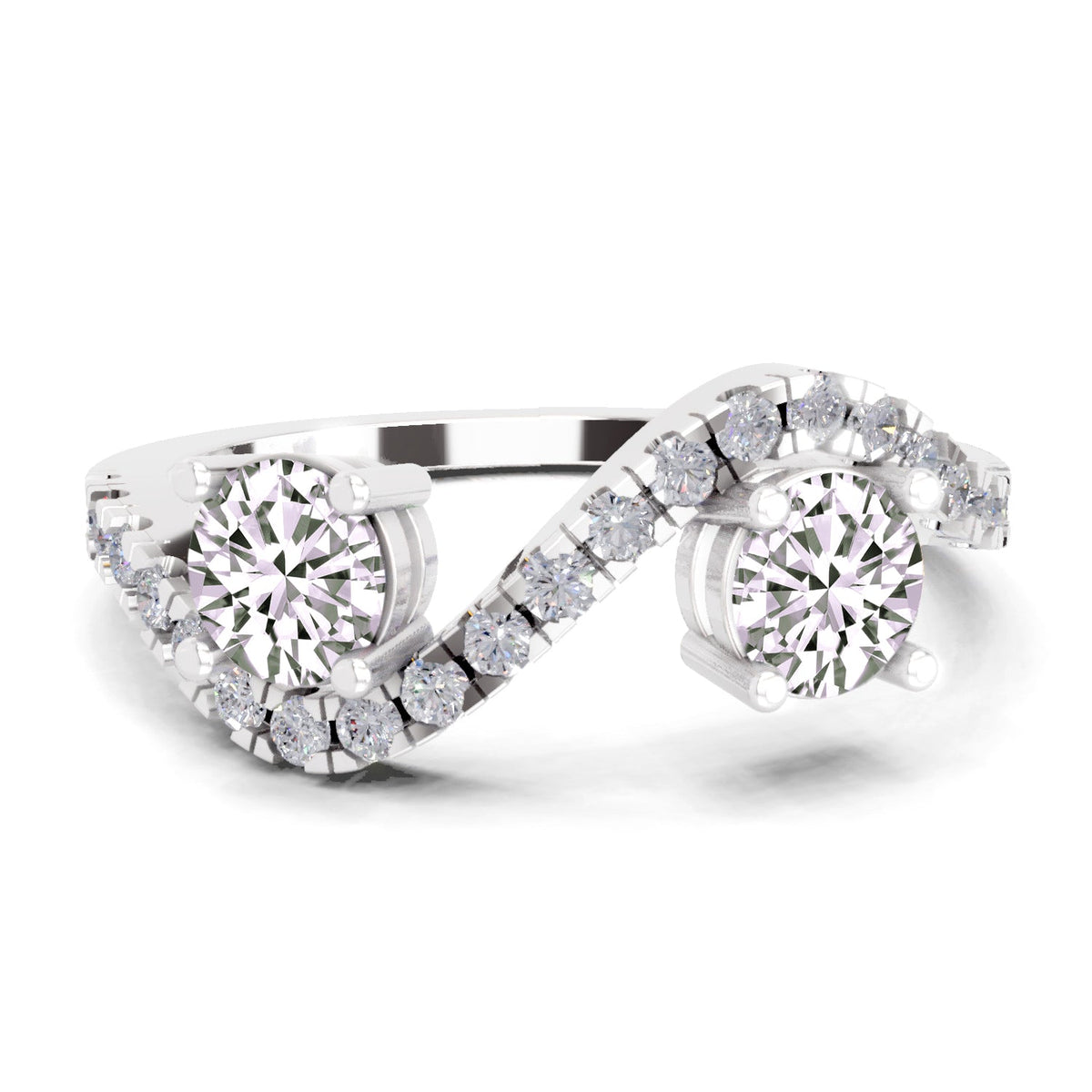 Captivating Swirl Two-Stone Diamond Engagement Ring