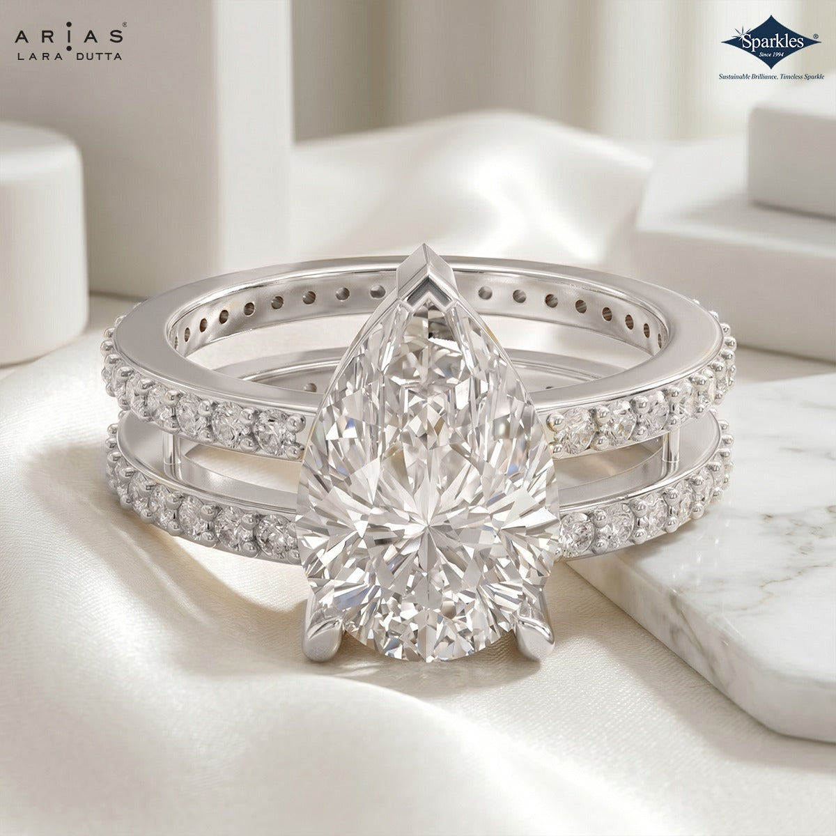 Arias by Lara Dutta Shimmering Pear Diamond Ring