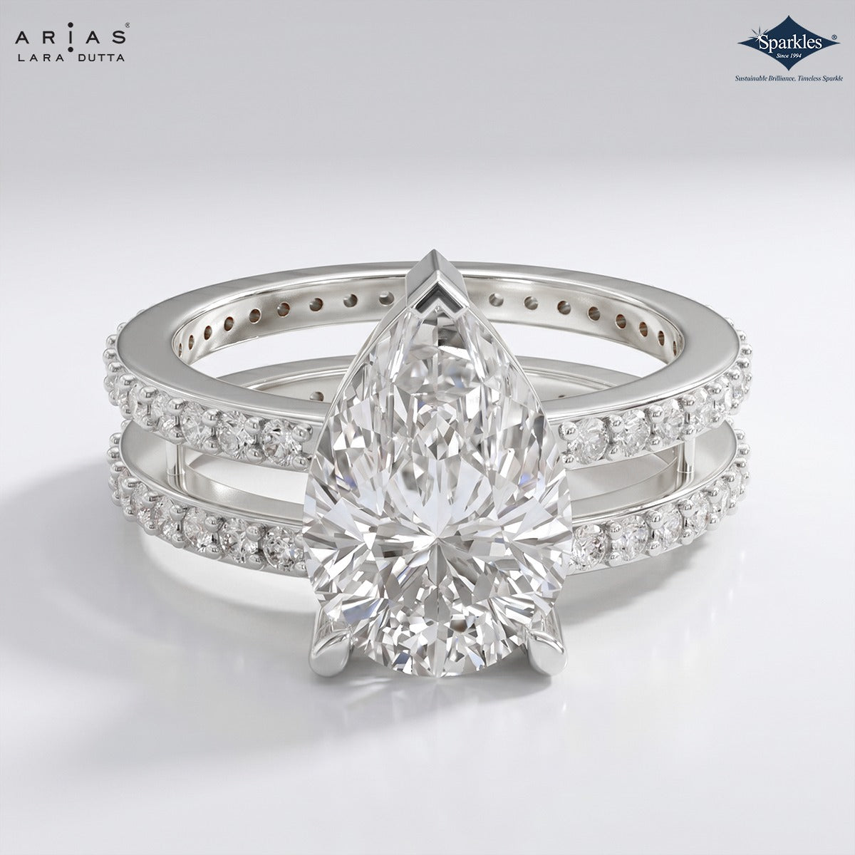 Arias by Lara Dutta Shimmering Pear Diamond Ring