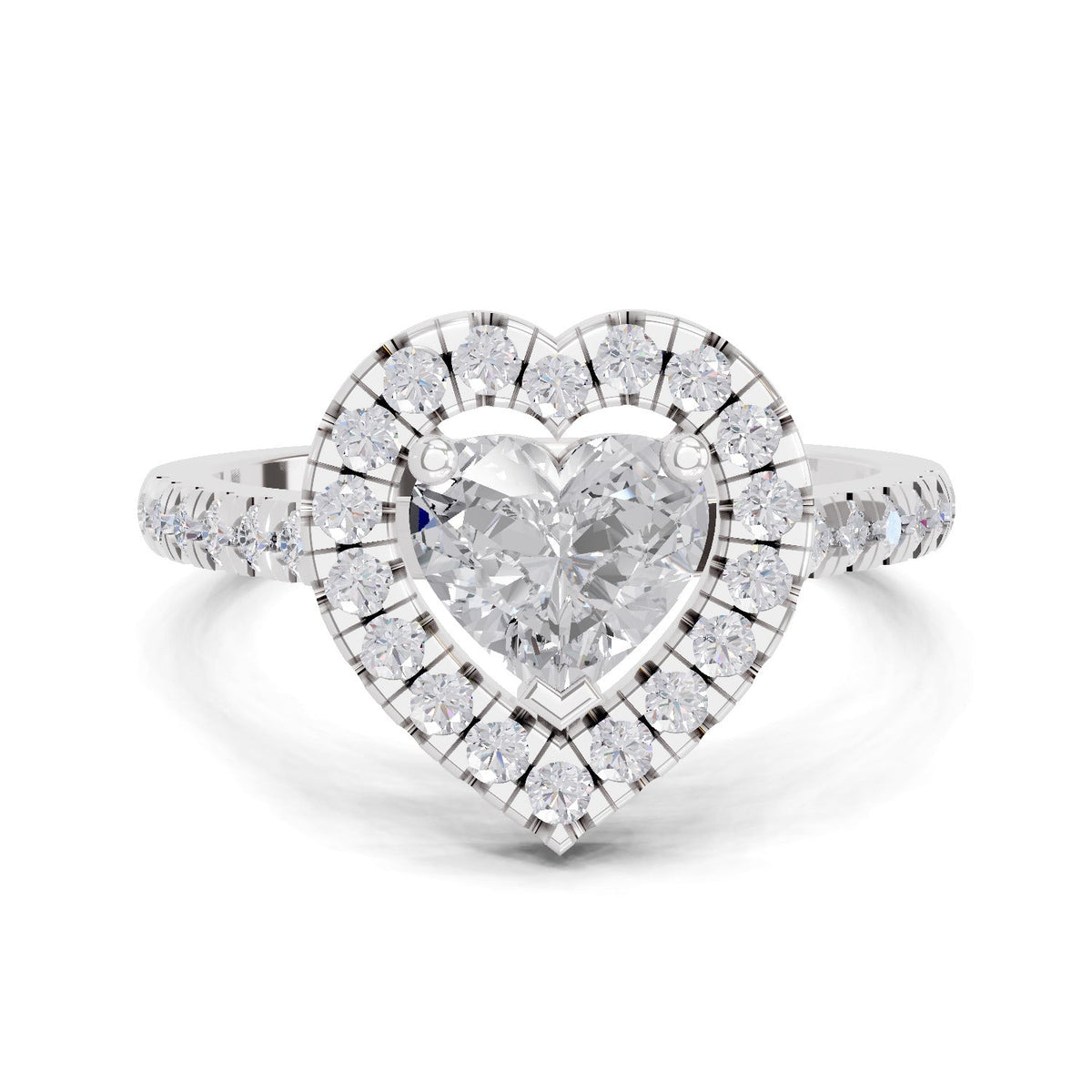 Lustrous Heart Halo Diamond Engagement Ring